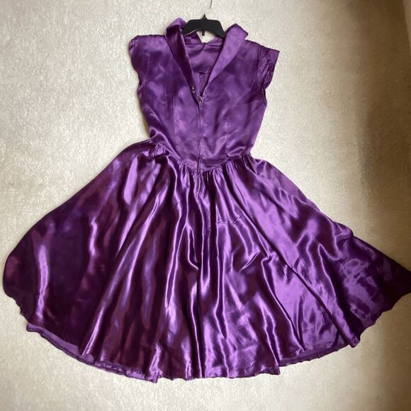 Vintage 1950s Purple Satin Formal Princess Dress Full Circle Skirt - Restored SZ - Picture 2 of 12